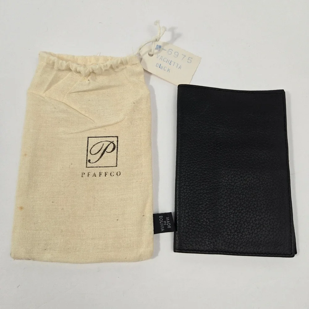 New Pfaffco Men Black Vachetta Leather Bifold Wallet with Original Dust Bag